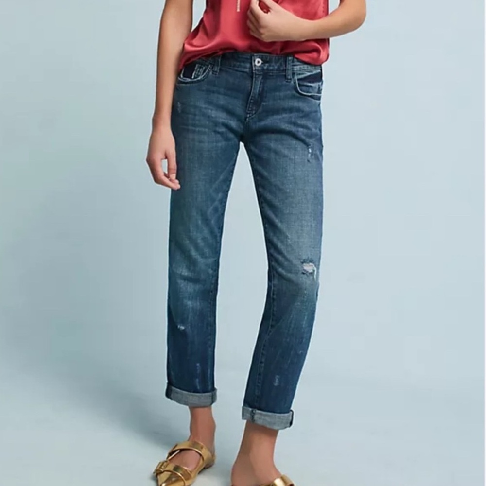 Pilcro Blue Ankle Cropped Jeans with Distressed Details